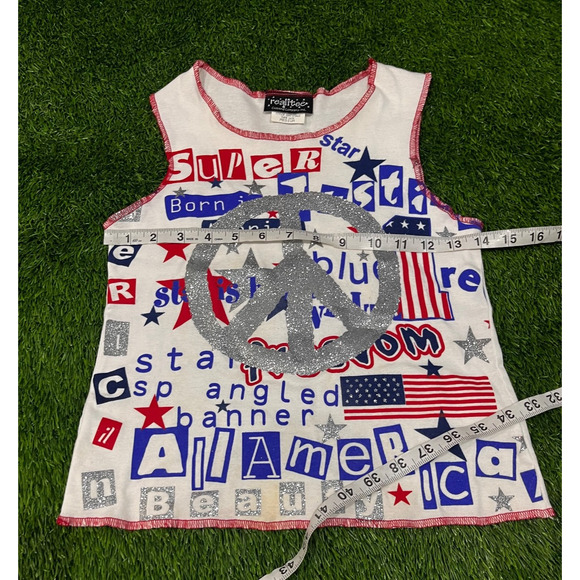 Realitee Y2K USA Patriotic Peace Sign Tank Top Glitter Stars Stripes Made USA M - Picture 5 of 9